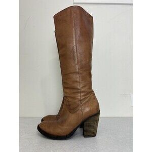 Steve Madden Carrter Cognac Leather Knee High Heeled Boots Western Boho Sz 6